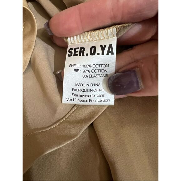 Revolve SER.O.YA Shirt Womens Size Small Tan Button Down Cropped Long Sleeve - Picture 6 of 11